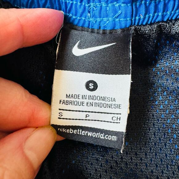 NIKE Swoosh Elastic Drawstring Lined Board Shorts Cargo Blue Swim Trunks Small - Picture 5 of 9